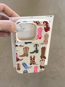 1pc White Matte Minimalist Lens Protection Colorful Printed High Heel Boots Pattern Phone Case Personalized Compatible With Iphone 16 Pro Max 17/16/15/14/13/12/11 Protective Case Air Compatible With Samsung Series - Multicolor - View 3