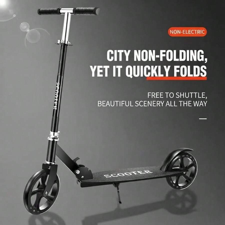 Non-Electric Folding Two-Wheeled Scooter/Scooter For Adults - Folding Giant Scooter With Brake, Durable Metal Housing, Cat Polyurethane (Non-Electric), Random Colour