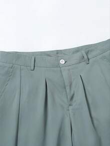 Mint Blue Pleated Wide Leg Casual Pants, Draped Loose Straight Leg American Style Long Trousers For Men - Mint Blue - View 7