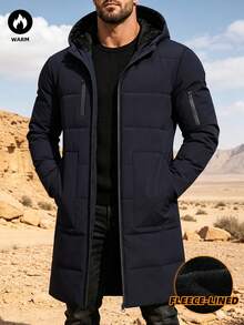 Autumn/Winter Men's New Outdoor Sports Hooded Thermal Lined Thick Long Jacket With Large Pockets, Suitable As Gift For Husband, Father, Friend - Royal Blue - View 3