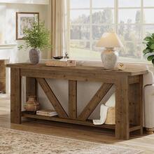 LITTLE TREE 180 Cm Rustic Extra Long Sofa Table Solid Wood 2‑Tier Storage Console Table Behind Couch Brown For Entryway Hallway Living Room - Brown - View 8