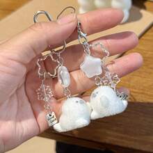 1 móc khóa hải cẩu trắng phủ nhung dễ thương kèm hạt bông tuyết hình sao, tag may mắn treo túi xách, mặt dây chuyền động vật đáng yêu cho ba lô và túi xách - Nhiều màu - Xem 2