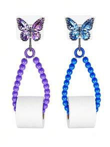 Butterfly Adhesive Hook Beaded Paper Towel Holder, No-Drill Wall-Mounted Roll Paper Rack, Luxury Rhinestone Decor, Quick Paper Replacement, Fits Kitchen Face Towels And Toilet Paper Rolls, Bathroom And Entryway Storage, Home Essential For Renters And Housewives, Back To School Home Decor Gift - Multicolor - View 10