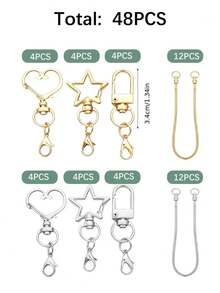 24/48PCS Star & Heart Shaped Keychains With Lobster Clasp Set, Includes Double-Ended Connector Chain, DIY Key Rings, Key Loops. Suitable For Wedding, Birthday Party Decoration And Holiday Gifts - Keychain Accessory Kit - View 3