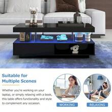 Black Coffee Table With Accents, 95x50x42.5 Cm: Includes 4 Glass Panels, 2 Drawers, And 2 Open Compartments, Ideal For Living Room Storage, Coffee Table - Black - View 3