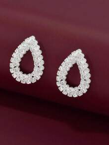 1 Pair Full Rhinestone Premium Stud Earrings, Vintage Teardrop Earrings, Casual Elegant Jewelry For Women, Daily Wear - Water Drop - View 2