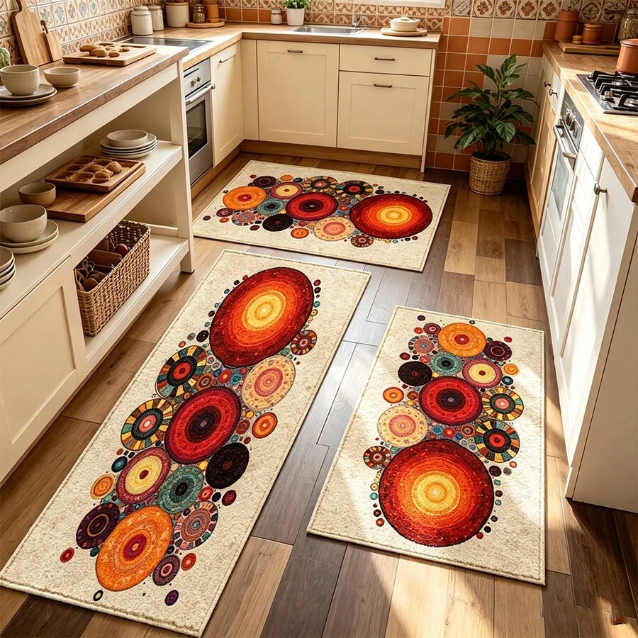 1pc Bathroom Anti-Slip Mat, Soft Faux Cashmere Material Floor Mat, Vintage Artistic Round Pattern Faux Cashmere Rug, Kitchen Anti-Slip, Bathroom Anti-Slip, Entrance Door, Bedroom Door Mat, Multi-Scenario Use Anti-Slip Mat, Room Decor, Holiday Gift - Multicolor - View 1