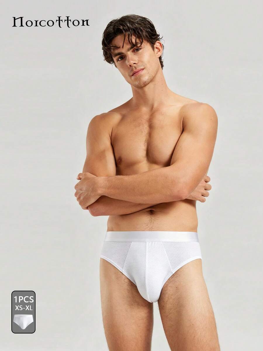 Norcotton 1pc Men's Triangle Briefs Sexy Ice-Cooling Underwear - White - View 1