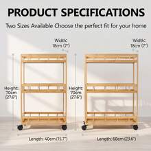 Bamboo Ultra-Thin Gap Storage Cart 3-Tier With Wheels Organizer Rack Suitable For Home Kitchen Bathroom - Camel - View 12