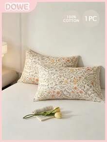 1pc 100% Pure Cotton Pillowcase, Soft And Comfortable, Envelope Closure, Minimalist Style, Bedroom Decor - Multicolor - View 1