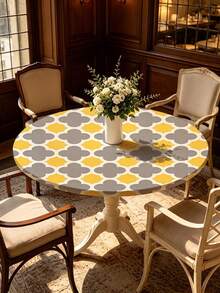 1pc Geometric Minimalist Round Tablecloth, Elastic Edge, Soft & Wrinkle-Resistant, Waterproof, Oil-Proof, Scratch-Resistant, Suitable For Round Dining Table, Outdoor Restaurant Decor & Outdoor Party, Kitchen, Baking, Outdoor Decor, Outdoor Patio, Breakfast, Brunch & Party Decor - Multicolor - View 4
