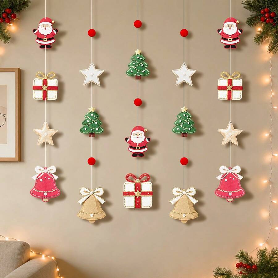 Christmas Party Decoration Wall Hanging, Holiday Celebration Pom Pom Garland, Elderly Christmas Tree Snowman Pendant - Christmas - View 1