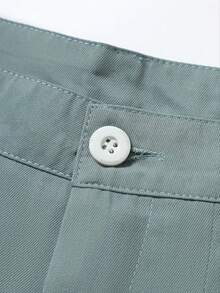 Mint Blue Pleated Wide Leg Casual Pants, Draped Loose Straight Leg American Style Long Trousers For Men - Mint Blue - View 5