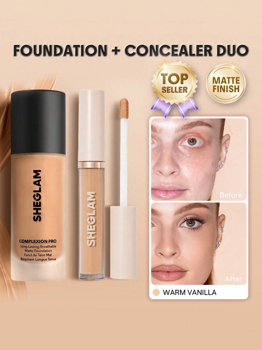 SHEGLAM [2件組] Complexion Pro 霧面粉底液與遮瑕膏套組 - Warm Vanilla - 查看 1