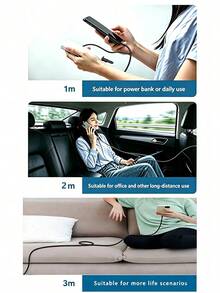 3pcs USB A To Type-C Nylon Braided Fast Charging Data Cable, Wear-Resistant Charging Cable, 1-3m Optional, Compatible With Samsung, , And Other Android Type-C Phones, Suitable For Car And Indoor Use, Halloween Gift Choice - Black - View 6