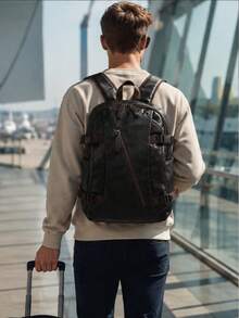 Men's Vintage Backpack, Large Capacity Multi-Pocket Casual Travel Bag, Suitable For Work, Campus And Daily Use, Vintage Business Commuter Bag - Multicolor - View 1