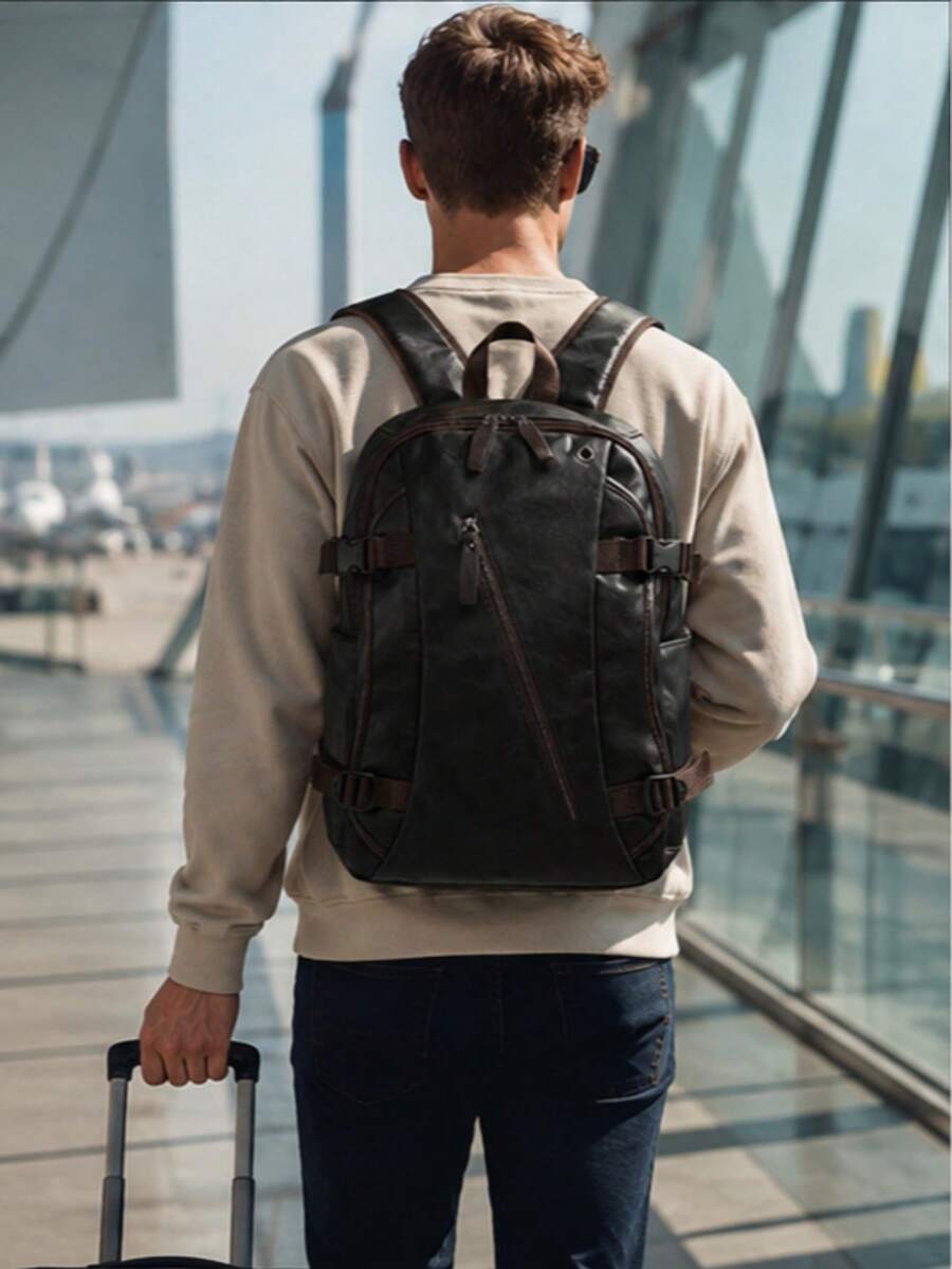 Men's Vintage Backpack, Large Capacity Multi-Pocket Casual Travel Bag, Suitable For Work, Campus And Daily Use, Vintage Business Commuter Bag - Multicolor - View 1