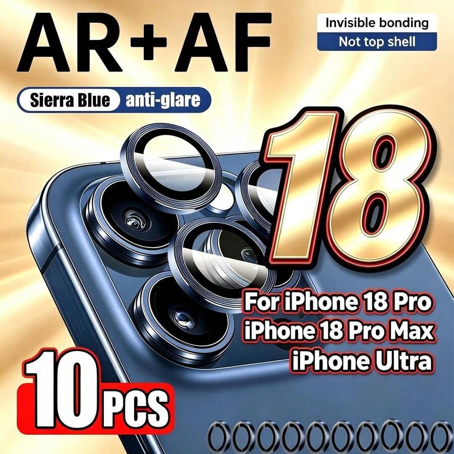 XINHONGYU 10片藍色CD紋相機鏡頭保護膜,相容於Phone 18 Pro/Phone 18 Pro Max/Phone Ultra,透明升級版相機貼紙,相容於17/16/15/14/Pro/Pro Max鏡頭,CD紋鏡頭保護膜,手機配件,防水、防震、防摔、防刮、防指紋,全覆蓋 - 藍色 - 查看 1
