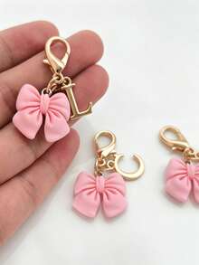 Pink Compact Bowknot Letter A-Z Keychain Pendant, Matching Bag Charm, Seasonal Opening Halloween Interactive Small Gift - Multicolor - View 2