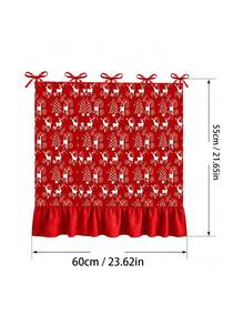 Christmas Oven & Dishwasher Door Curtain, Red Background With White Reindeer & Christmas Tree Print, Ruffled Edge With Red Bow, Holiday Kitchen Stove Decoration, Winter Home Party Kitchen Entryway Cabinet Decor Accessory - Red - View 2