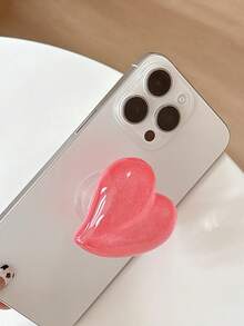 Autumn/Winter New Glitter Solid Color Heart-Shaped Phone Airbag Stand, Retractable Phone Support Stand, Desktop Phone Holder - Multicolor - View 8