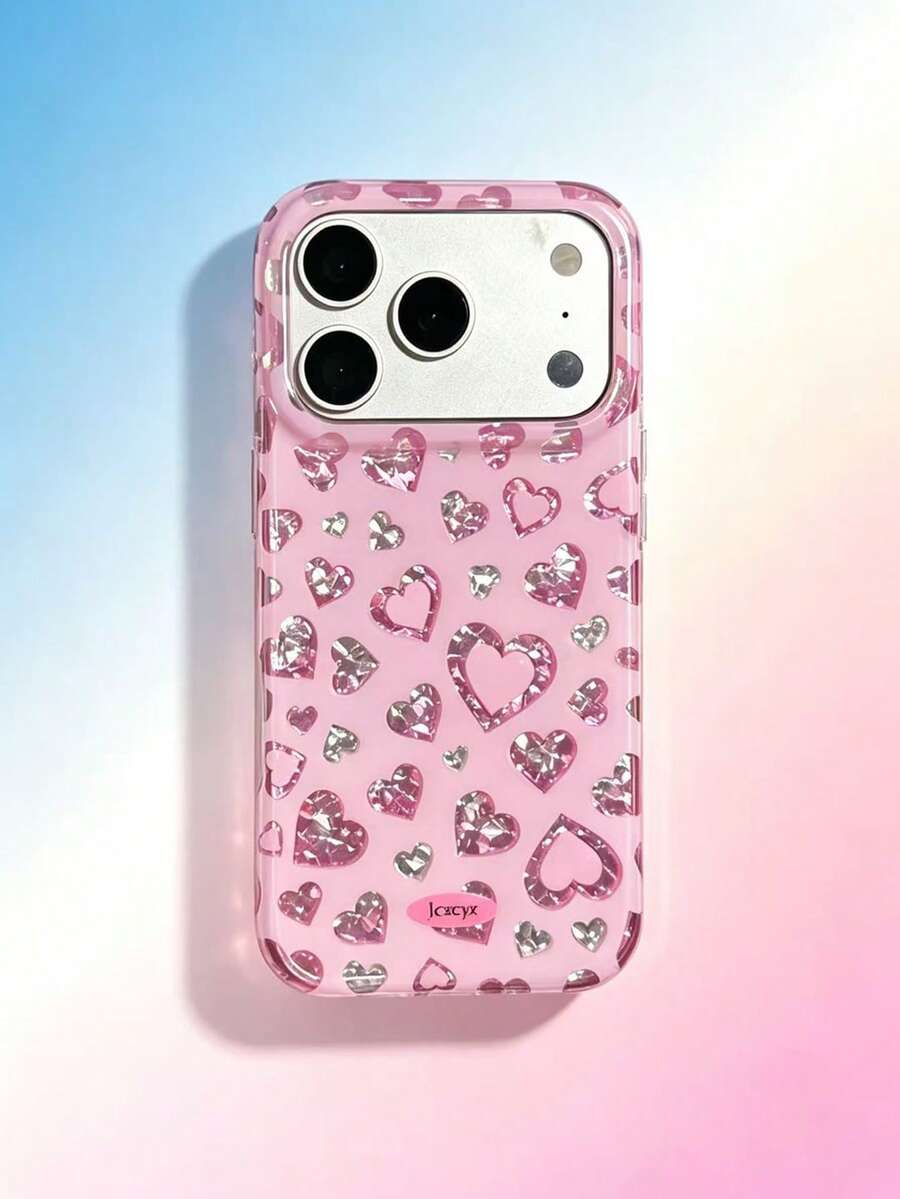1PC Fashion Full Screen Sequin Pink Heart Solid Color Phone Case Compatible With IPhone 17 Pro Max 17 Pro 17 16 Pro Max 16 Pro 16 15 Pro Max 15 Pro 15 14 Pro Max 14 Pro 14 13 12 Pro Max 13 12 Pro 11 Cute Sweet Shockproof Protective Cover - Pink - View 1