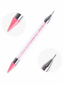 2 Pieces Pink Nail Art Dotting Pen Tweezer Rhinestone Acrylic Flatback Drill Long Box Decoration Manicure Tool Nail Set - Pink - View 9