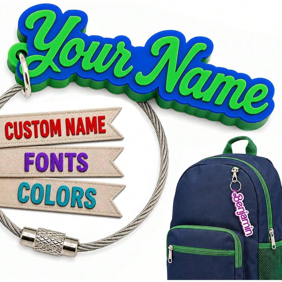 Personalized Backpack Name Tag For Kids, Custom 3D Keychain, Optional NFC, +25 Font Styles - 1 - View 1