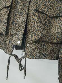 European & American Hot-Selling Women's Fashion Commuter Versatile Daily Outing Leopard Print Zipper Stand Collar Short Jacket Coat Suitable For Spring Autumn Winter - Army Green - View 6