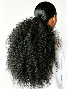 20 Inch Drawstring Ponytail Wig, Synthetic Fiber Long Curly Hair Wig, Small Curl Ponytail Extension, Suitable For Women - Black - View 1