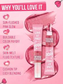 MISSLYN 1入 Love At First Boost 液體腮紅，可疊加顯色，輕盈滑順質地，附氣墊刷頭，臉頰腮紅盤，適合日常/派對/Y2K，柔美妝感/玫瑰腮紅/自然光澤，腮紅粉，萬聖節妝容 - 液體腮紅04 - 查看 4