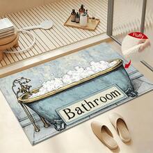 1pc Tub Pattern Design Microfiber Bath Mat,Non-Slip And Soft Bathroom Floor Rugs,Doormat,Water Absorption Mat,Machine Washable,Low Pile,TPR Backing,Knit Fabric,For Bedroom,Kitchen,Entryway,Indoor Use,Accessories & Home Decor,Perfect New Home Gift - B - View 1