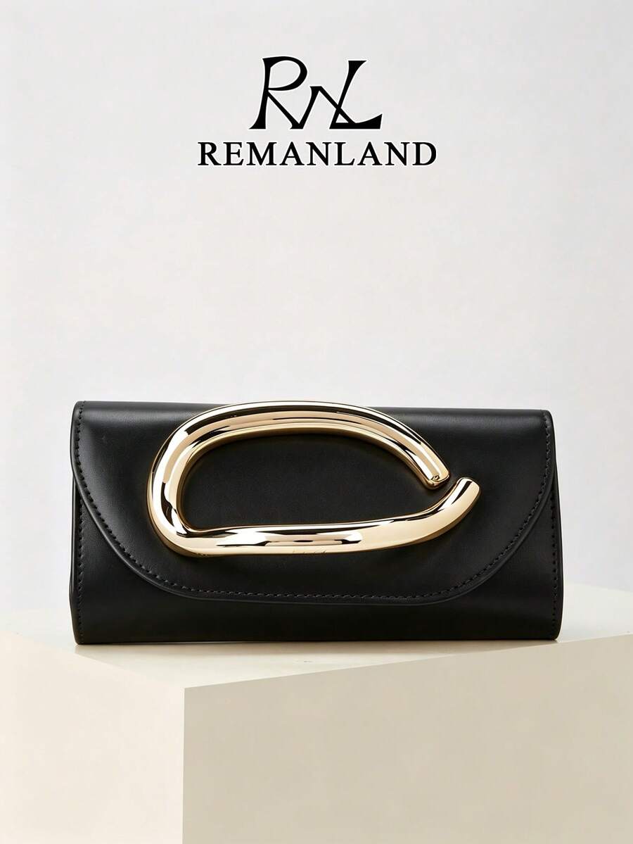REMANLAND Retro Solid Color Clutch Bag, Versatile Mini Purse, Fashionable PU Leather Handbag Suitable For Weddings, Parties, Galas, Dinners And Other Occasions - Black - View 1