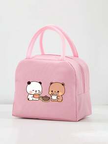 1 Pc, Creative Panda And Bear Pattern Printed Insulated Bento Bag, Large Capacity Handheld Lunch Box Bag, Suitable For Office Workers And Travel - one-size - View 13