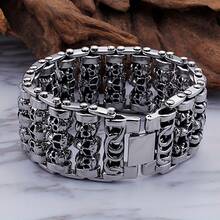 Men's Bracelet, Skull Punk Personalized Jewelry, Boys Fashion Accessory - Silver - View 1