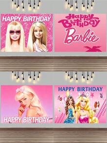 Splendor Pastel Pink Minimalist Retro-Style Party Photo Backdrop Fabric, Palm Tree Silhouette Printed Background Banner, Birthday Celebration Party Supplies - Multicolor - View 4