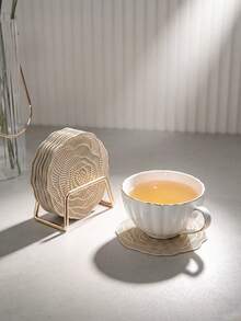 Tkvega • Home 12pcs Gold Embossed Coasters, PVC Material 3.94inch Round Coffee Cup Coasters, Washable, Easy To Clean, Wipeable, Non-Slip, Heat Resistant, Suitable For Room Decor, Home Table Decor, Home Decoration, Perfect For Holidays, Parties, Birthdays, Weddings And Dinner Parties - Multicolor - View 2