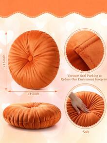 Round Decorative Velvet Rug With Center Button, Suitable For Living Room Sofa, Bench, Bed And Chair Home Decor. Perfect For Home Use And Daily Use, Parties, Thanksgiving, Halloween And Christmas. - Orange - View 3