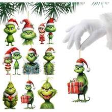 The Grinch 9/2pcs Acrylic Christmas Tree Hanging Ornaments, Mixed Color Cute Characters With Christmas Hat Pattern, Suitable For Christmas Home Decor, Ideal Christmas Tree Decoration And Holiday Creative Small Gift - Cookie Monster - View 6