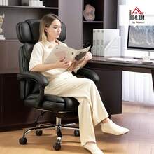 HOMCOM Office Chair With Lumbar Support, Armrests, Footrest, Black Ergonomic Desk Chair, Adjustable Headrest, Height-Adjustable Swivel Chair In PU Leather, Padded Computer Chair - Black - View 1