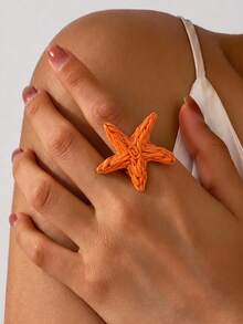 1pc Beach Vacation Style Raffia Orange Starfish Accessory, Suitable For Women's Beach Holiday And Daily Outfit Matching - Orange - View 1