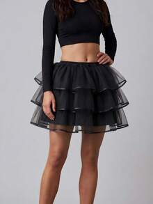 Women's 3-Layer Tulle Puff Skirt, High Waist Elastic Fluffy Mini Petticoat, Suitable For Halloween, Cosplay And Dance - Multicolor - View 6