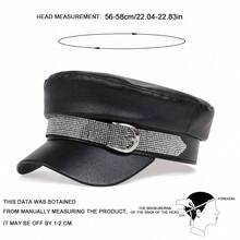 1pc Women's Metal Buckle Leather Cap - Black - View 2
