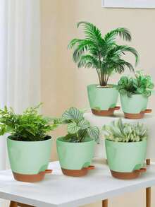5pcs Self-Watering Planter Set, Plastic Planting Pots With Drainage Holes And Trays, Plastic Flower Pots For Indoor And Outdoor Plant Seedling Cultivation - A - View 8