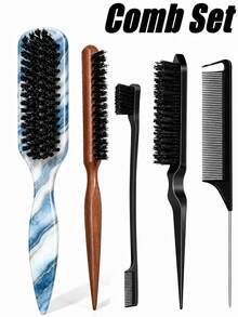 4/1 Hair Comb Set/Beard Brush Plastic Hair Brush Styling Comb Unscented Cleaning Brush Smooth Back Comb With Wide Pointed Tail Back Comb And Detangling Comb Smooth Frizz And Flyaways Create Voluminous Style Ponytail Easy Parting Suitable For Men And Women Recommended As Christmas Gift - Multicolor - View 10