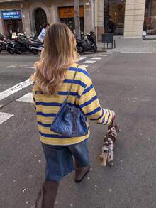 HoloChill Halloween Women's Young Influencer Casual Style Solid Color College Style Striped Knit Crew Neck Long Sleeve Top Vintage Regular Hem Ribbed Knit Sweatshirt Fall/Winter Casual 2026 New Pullover Sweatshirt Women's Autumn/Winter Outfit Women's Outing Top Women's Elegant Top Back To School Season Fall/Winter Luxury Christmas - Yellow - View 6