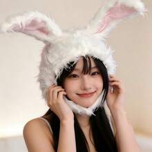 MESHUOKAI Cute Plush Rabbit Ear Hat, White Long Fur Rabbit Headpiece, Easter Party Cosplay Photo Prop, Warm Head Cover - A - View 4