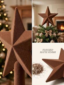 1pc Brown Christmas Tree Top Star, 7.87 Inch, Flocked Material Christmas Tree Top Decoration Star, Holiday Decor, Suitable For Indoor And Outdoor Party Home Decoration, Adding Festive Sparkling Atmosphere To Home And Office - Coffee - View 6