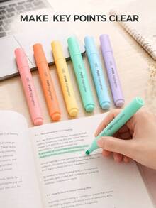 6pcs Macaron Color Fluorescent Markers, Wide Chisel Tip, Quick-Drying Water-Based Ink, Soft Pastel Colors, Suitable For Notes, Study, Planner, Journal, Scrapbook, School And Office Supplies - Multi-color - View 3