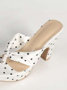 Polka Dot Toe-Post Thick Sole Chunky Heel Sandals Women Retro Square Toe Waterproof Platform High Heel Mule Slippers Outdoor Party Shoes - Multicolor - View 7
